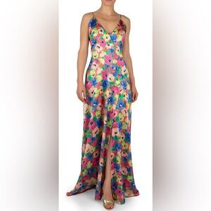 Rotate by Birger Christensen Silky Woven Maxi Slip Dress, Nectarine Combo